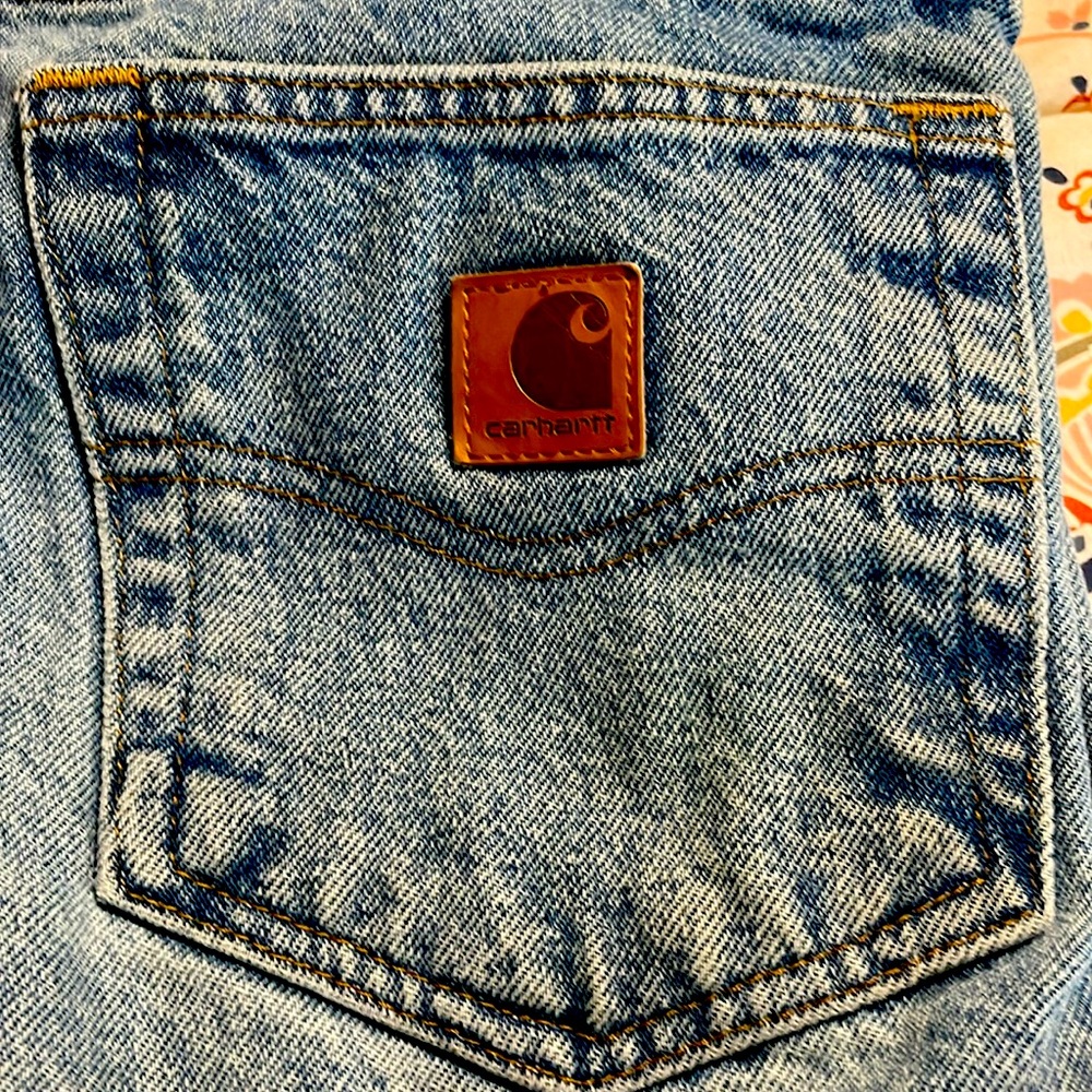 Carhartt Men’s 38x30 Blue Denim Jeans Medium Wash Straight Relaxed Fit Workwear